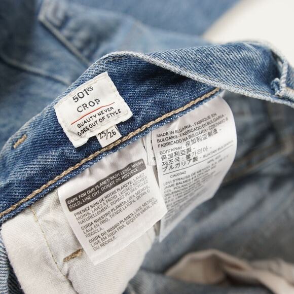 Levis 501 Made and Crafted Selvedge Button Fly Crop Distressed Jeans Sz 25 - Picture 6 of 9